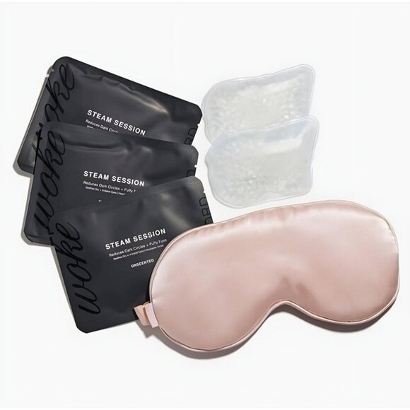 Woke ✦ Cool Steam Eye Mask Kit ✦ Blush Pink Reusable Gel Packs & Heat Cells NWT - Picture 3 of 9